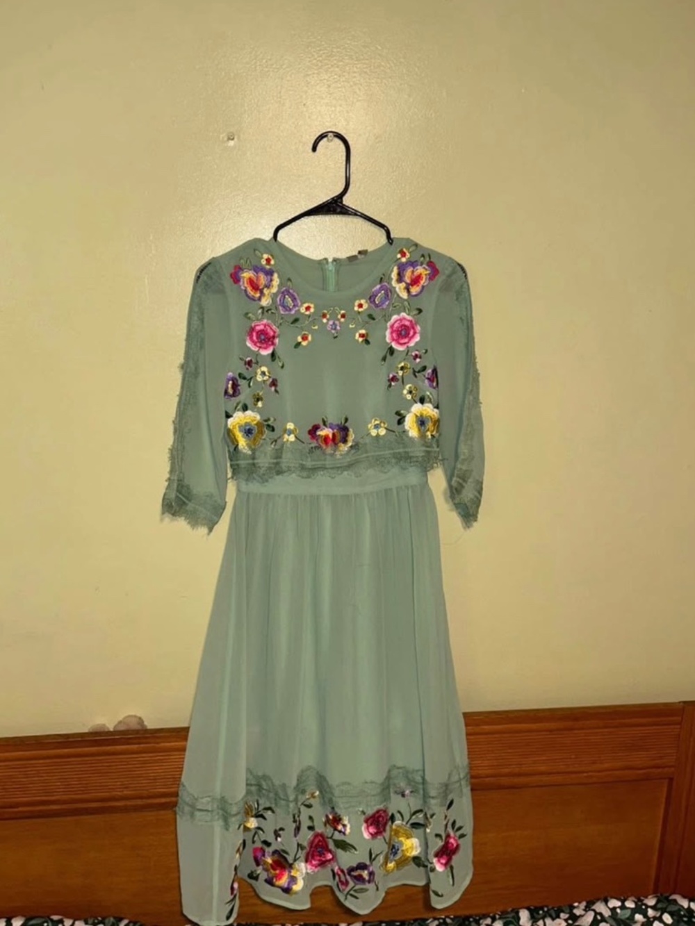 ASOS Sage Green Embroidered Midi Dress, Size 0